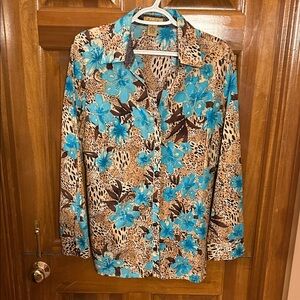 Peck & Peck Blue Floral and Brown Pattern Shirt